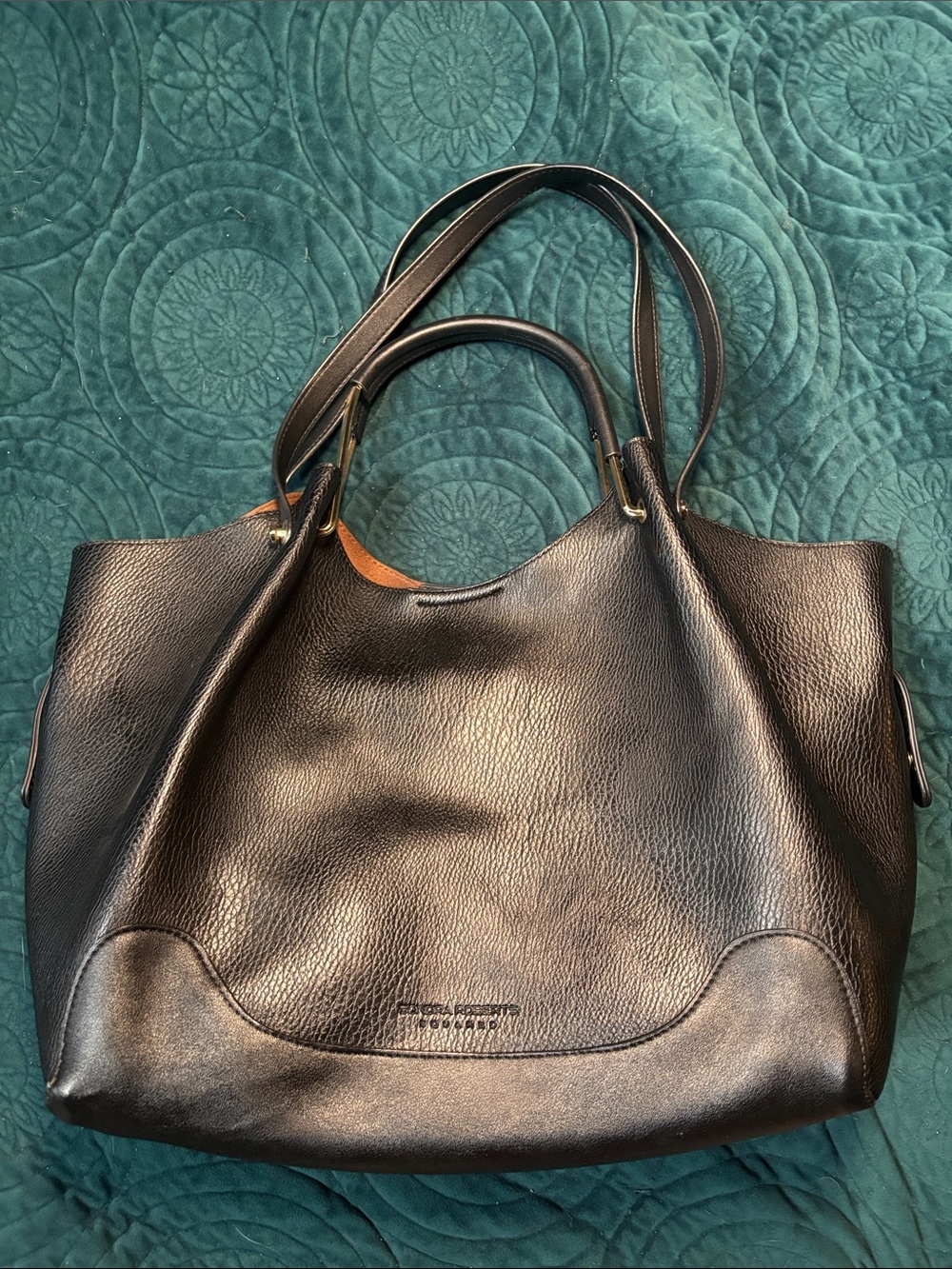 Sondra Roberts Black Vegan Leather Tote with Dual Handles